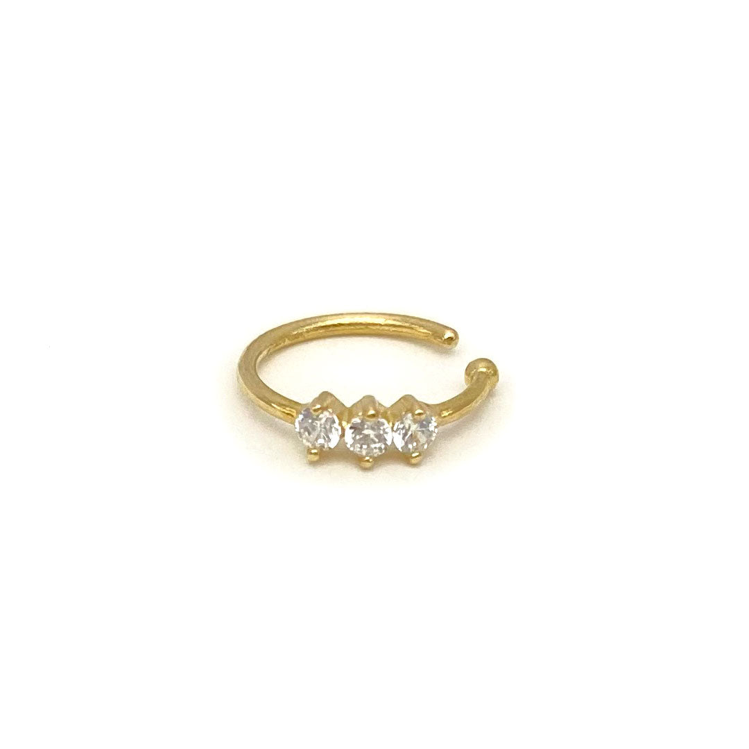 14k CZ Triple-stone Row Nose Hoop